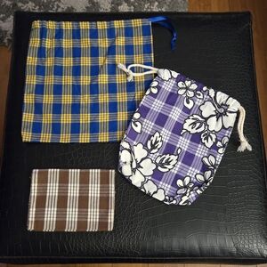 Palaka (Plaid) and Floral Drawstring Bags & Kleenex Holder Handmade EUC Set Of 3